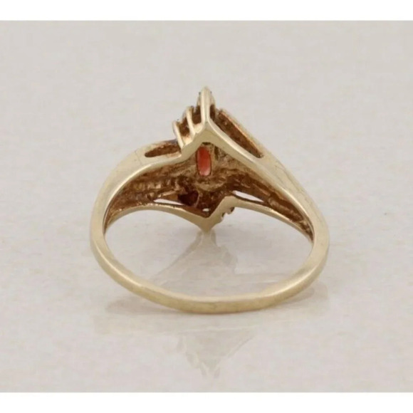 10k Yellow Gold Natural Garnet & Diamond Ring Size 7 1/4 - Picture 7 of 7